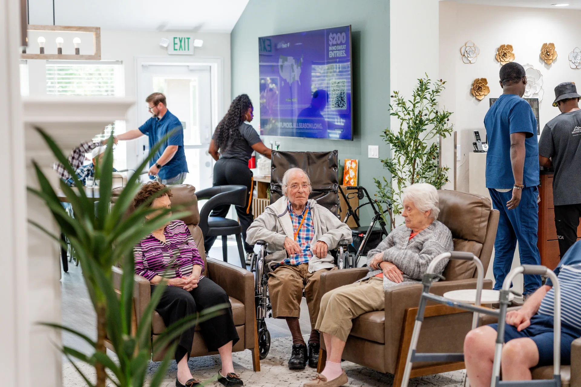 Residents spending a relaxed afternoon together in a common room